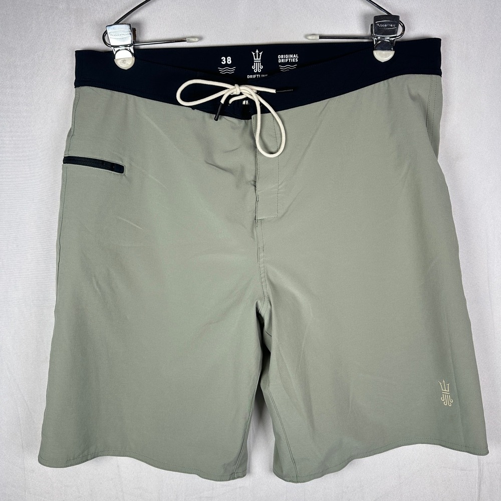 Driftline Original Drifties Board Shorts Mens 38 Sage Green Neoprene Lined Surf